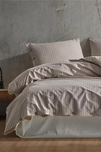 Clasy Pamuk Kışlık 160 x 220 cm Çizgili Tek Kişilik Nevresim Takımı Bej