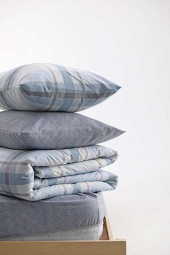 Favora Pamuk Polyester Dört Mevsim 160 x 220 cm Lastikli Ekoseli Tek Kişilik Nevresim Takımı Mavi