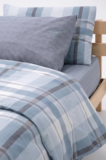 Favora Pamuk Polyester Dört Mevsim 160 x 220 cm Lastikli Ekoseli Tek Kişilik Nevresim Takımı Mavi