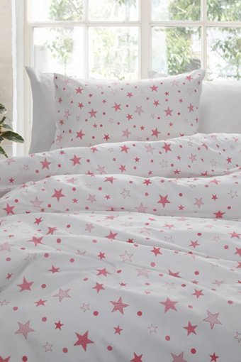 Favora Pamuk Dört Mevsim 160 x 220 cm Geometrik Tek Kişilik Nevresim Takımı Ekru Pembe