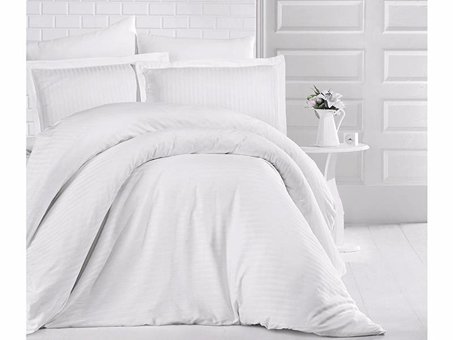 Clasy Saten Dört Mevsim 160 x 220 cm Çizgili Tek Kişilik Nevresim Takımı Beyaz