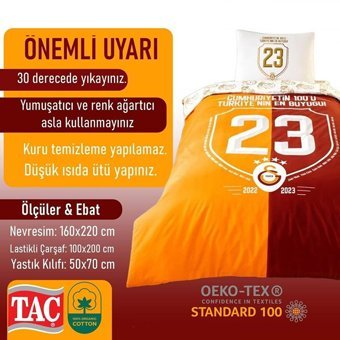Taç Pamuk Dört Mevsim 160 x 220 cm Lastikli Taraftar Tek Kişilik Nevresim Takımı Kırmızı