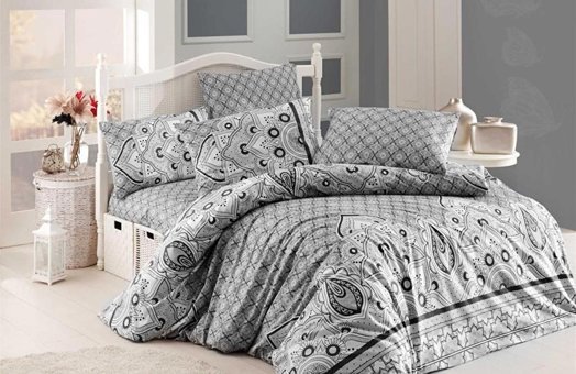 Nevresim Dünyası Pamuk Polyester Dört Mevsim 160 x 220 cm Şal Desen Tek Kişilik Nevresim Takımı Gri