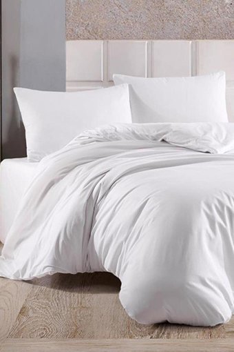 Çeyiz Diyarı Almond Ranforce Dört Mevsim 160 x 220 cm Düz Tek Kişilik Nevresim Takımı Beyaz