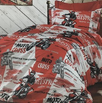 Metin Ev Pamuk Dört Mevsim 160 x 220 cm Motor Tek Kişilik Nevresim Takımı Kırmızı