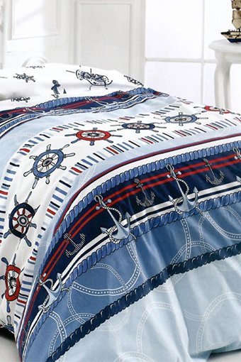 Evlen Home Pamuk Dört Mevsim 160 x 220 cm Deniz Tek Kişilik Nevresim Takımı Krem Lacivert