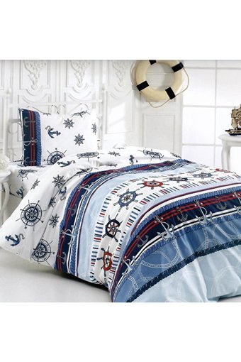 Evlen Home Pamuk Dört Mevsim 160 x 220 cm Deniz Tek Kişilik Nevresim Takımı Krem Lacivert