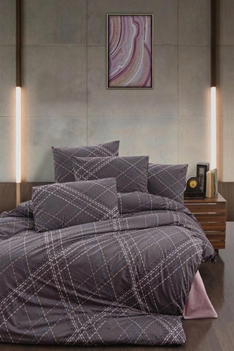 Helenito Ranforce Dört Mevsim 160 x 220 cm Çizgili Tek Kişilik Nevresim Takımı Mürdüm