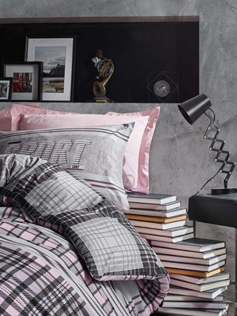 Cotton Box Masculine Ranforce Dört Mevsim 160 x 220 cm Ekoseli Tek Kişilik Nevresim Takımı Gül Kurusu