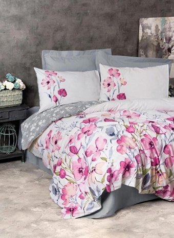 Cotton Box Ranforce Dört Mevsim 160 x 220 cm Çiçekli Tek Kişilik Nevresim Takımı Gri