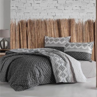 Clasy Ranforce Dört Mevsim 180 x 240 cm Şal Desen Tek Kişilik Nevresim Takımı Antrasit