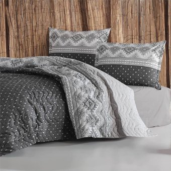 Clasy Ranforce Dört Mevsim 180 x 240 cm Şal Desen Tek Kişilik Nevresim Takımı Antrasit