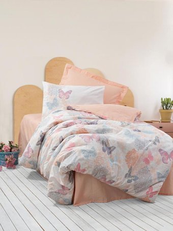 Cotton Box Ranforce Dört Mevsim 160 x 220 cm Lastikli Doğa Tek Kişilik Nevresim Takımı Pembe