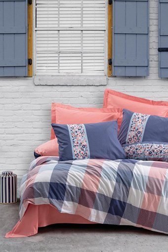 Cotton Box Alaçatı Pamuk Dört Mevsim 160 x 220 cm Modern Tek Kişilik Nevresim Takımı Mercan