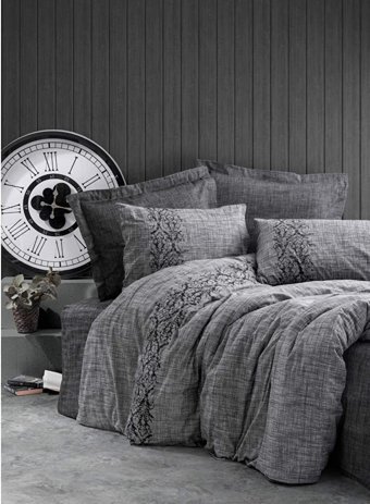 Cotton Box Plain Ranforce Dört Mevsim 160 x 220 cm Bordür Tek Kişilik Nevresim Takımı Gri