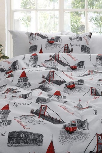 Favora Pamuk Dört Mevsim 160 x 220 cm Manzara Tek Kişilik Nevresim Takımı Antrasit Beyaz