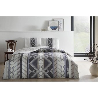 Taç Ranforce Dört Mevsim 160 x 220 cm Geometrik Tek Kişilik Nevresim Takımı Lacivert