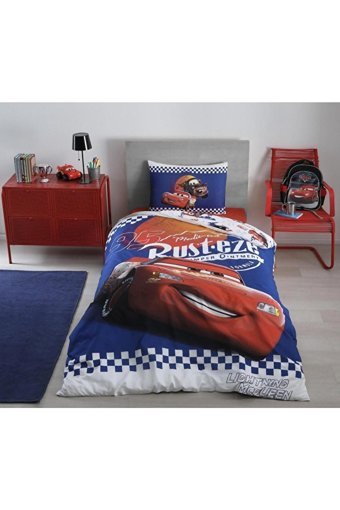 Özdilek Pamuk Dört Mevsim 180 x 230 cm Lastikli 3D Araba Tek Kişilik Nevresim Takımı Beyaz Lacivert