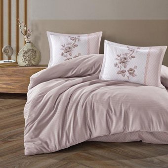 Clasy Pamuk Dört Mevsim 200 x 220 cm Çizgili Tek Kişilik Nevresim Takımı Kahverengi