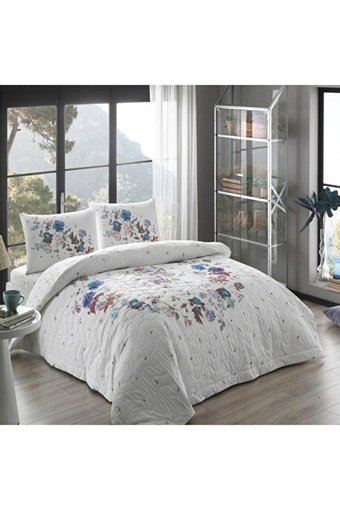Taç Ranforce Dört Mevsim 180 x 230 cm Çiçekli Tek Kişilik Nevresim Takımı Mavi