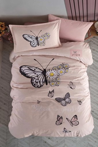 Clasy Ranforce Dört Mevsim 150 x 200 cm Doğa Tek Kişilik Nevresim Takımı Pembe