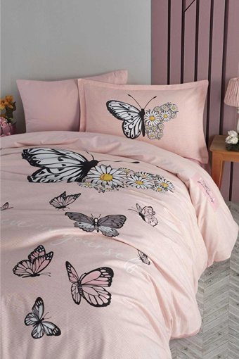 Clasy Ranforce Dört Mevsim 150 x 200 cm Doğa Tek Kişilik Nevresim Takımı Pembe