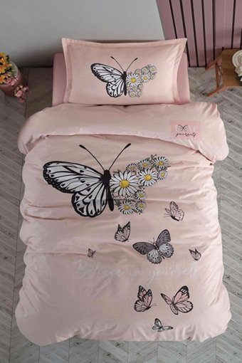 Clasy Ranforce Dört Mevsim 150 x 200 cm Doğa Tek Kişilik Nevresim Takımı Pembe