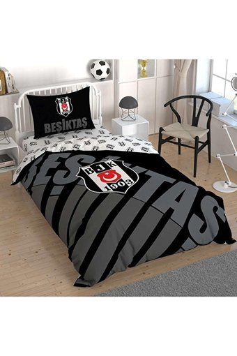 Taç Pamuk Dört Mevsim 160 x 220 cm Lastikli Taraftar Tek Kişilik Nevresim Takımı Siyah