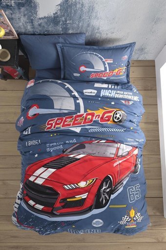 Clasy Ranforce Kışlık 160 x 220 cm Araba Tek Kişilik Nevresim Takımı Mavi