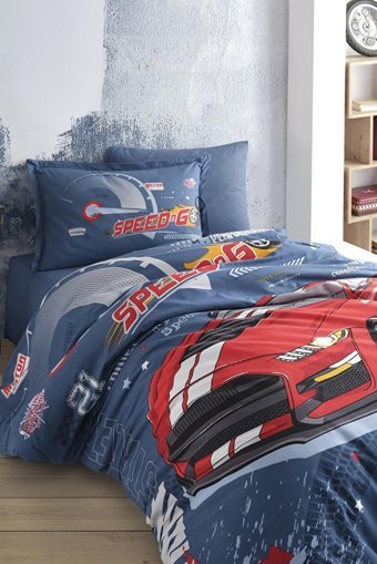 Clasy Ranforce Kışlık 160 x 220 cm Araba Tek Kişilik Nevresim Takımı Mavi