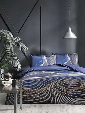 Özdilek Ranforce Kışlık 160 x 220 cm Çizgili Tek Kişilik Nevresim Takımı Lacivert