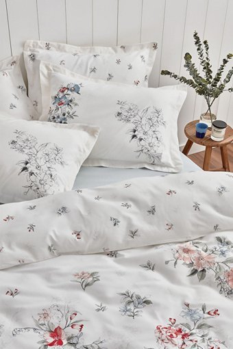 Yataş Ranforce Dört Mevsim 160 x 220 cm Çiçekli Tek Kişilik Nevresim Takımı Beyaz Mavi