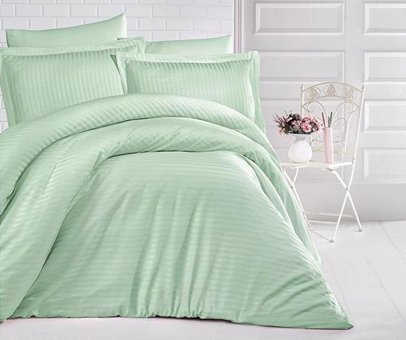 Clasy Saten Dört Mevsim 160 x 220 cm Çizgili Tek Kişilik Nevresim Takımı Mint