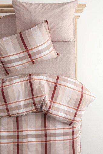 Favora Pamuk Polyester Dört Mevsim 160 x 220 cm Lastikli Ekoseli Tek Kişilik Nevresim Takımı Vizon