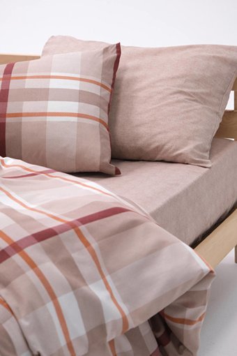 Favora Pamuk Polyester Dört Mevsim 160 x 220 cm Lastikli Ekoseli Tek Kişilik Nevresim Takımı Vizon
