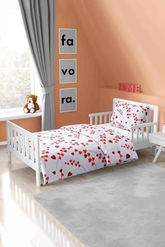 Favora Pamuk Dört Mevsim 160 x 220 cm Kalp Tek Kişilik Nevresim Takımı Kırmızı