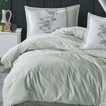 Clasy Pamuk Dört Mevsim 160 x 220 cm Çizgili Tek Kişilik Nevresim Takımı Yeşil