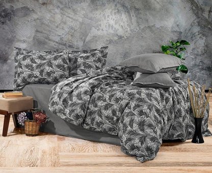 Alena Kışlık 200 x 220 cm Yaprak Çift Kişilik Nevresim Takımı Beyaz Gri Siyah