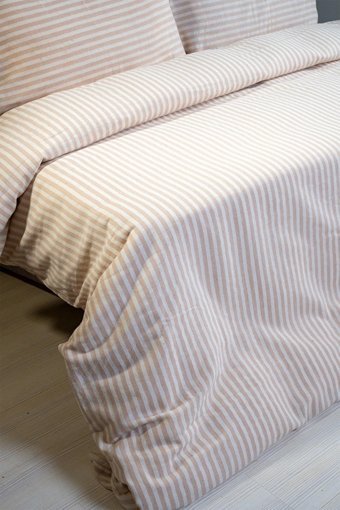 Vivamaison Keten Dört Mevsim 200 x 220 cm Çizgili Çift Kişilik Nevresim Takımı Sütlü Kahve