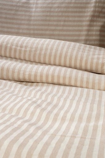 Vivamaison Keten Dört Mevsim 200 x 220 cm Çizgili Çift Kişilik Nevresim Takımı Sütlü Kahve
