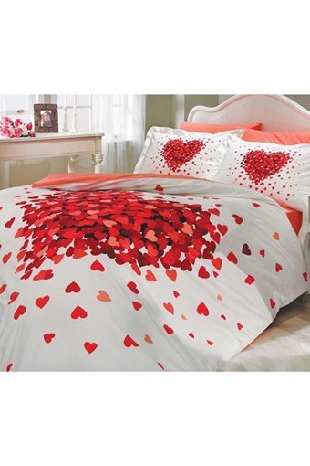 Hobby Pamuk Dört Mevsim 200 x 220 cm Desenli Çift Kişilik Nevresim Takımı Kırmızı