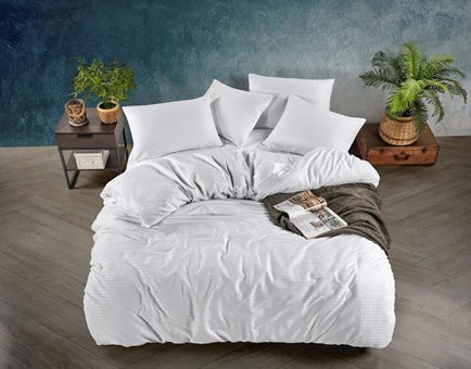 Semecca Pamuk Saten Kışlık 200 x 220 cm Çizgili Çift Kişilik Nevresim Takımı Beyaz