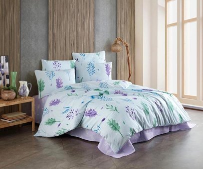 La Lady Arus Pamuk Dört Mevsim 200 x 220 cm Çiçekli Çift Kişilik Nevresim Takımı Beyaz Lila