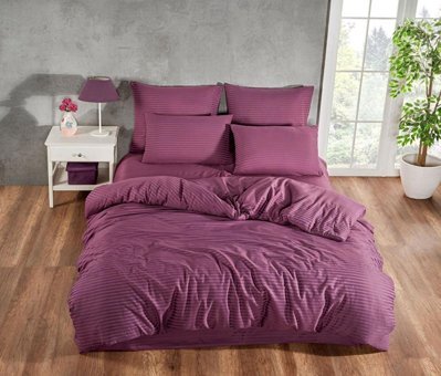 Semecca Pamuk Saten Kışlık 200 x 220 cm Çizgili Çift Kişilik Nevresim Takımı Mor