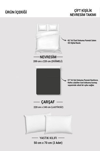Mono Home Pamuk Dört Mevsim 200 x 220 cm 3D Çift Kişilik Nevresim Takımı Beyaz