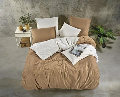Semecca Pamuk Saten Kışlık 200 x 220 cm Çizgili Çift Kişilik Nevresim Takımı Kahverengi