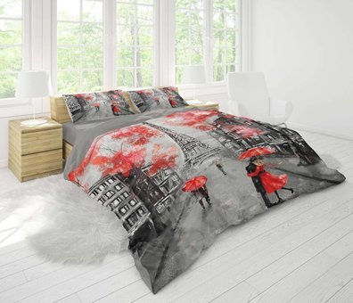 Asel Evim Pamuk Dört Mevsim 200 x 220 cm 3D Çift Kişilik Nevresim Takımı Gri Kırmızı