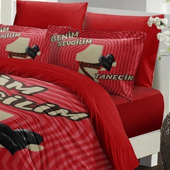 Mono Home Pamuk Saten Dört Mevsim 200 x 220 cm 3D Çift Kişilik Nevresim Takımı Bej Kırmızı