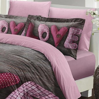 Mono Home Pamuk Saten Dört Mevsim 200 x 220 cm 3D Çift Kişilik Nevresim Takımı Gri Pembe