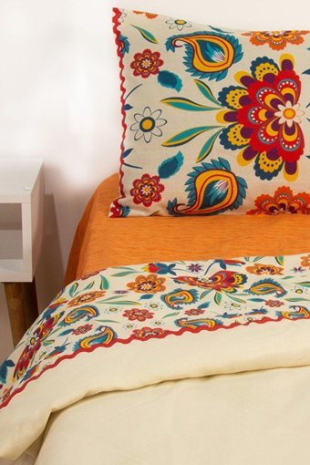 Vionel Home Pamuk Dört Mevsim 200 x 220 cm Çiçekli Çift Kişilik Nevresim Takımı Krem Turuncu